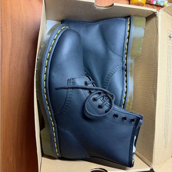 Dr. Martens Black Leather Boots with Yellow Stitching - Picture 2 of 10